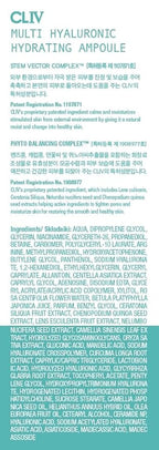 CLIV Multi Hyaluronic Hydrating Ampoule | 85% Hyaluronic Acid, 8-Layer Hydration, Ceramides & Panthenol for Deep Moisture Care | Korean Skincare Nourishing Serum | 1.01 Fl Oz (Pack of 1)