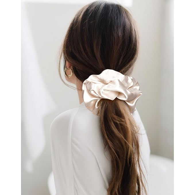 CEELGON Beige Big Satin Scrunchie6.5 Inches Jumbo Scrunchies Silky Hair Ties Oversized Ponytail Holderfor Thick Curly Hair Extra Large Hair Accessories for Women (Beige)