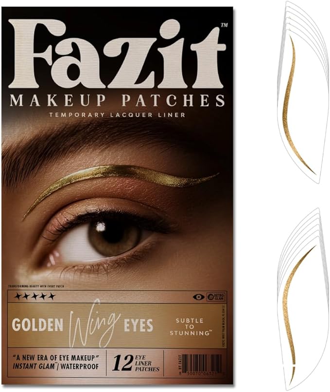 Fazit Makeup Patches - Golden Wing Eyes - Glow Up Make-Up Patches - Cute Glitter Makeup Accessories for Women - Cosmetic Glitter for Face
