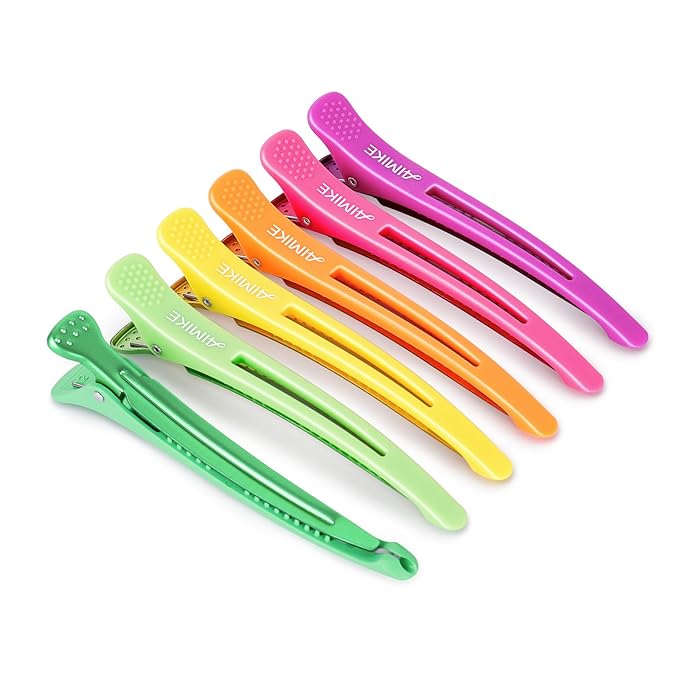 Neon Hair Clips, AIMIKE 6 Pcs Duck Billed Hair Roller Clips for Professional Hairstyling and Cutting - 4.3" Long