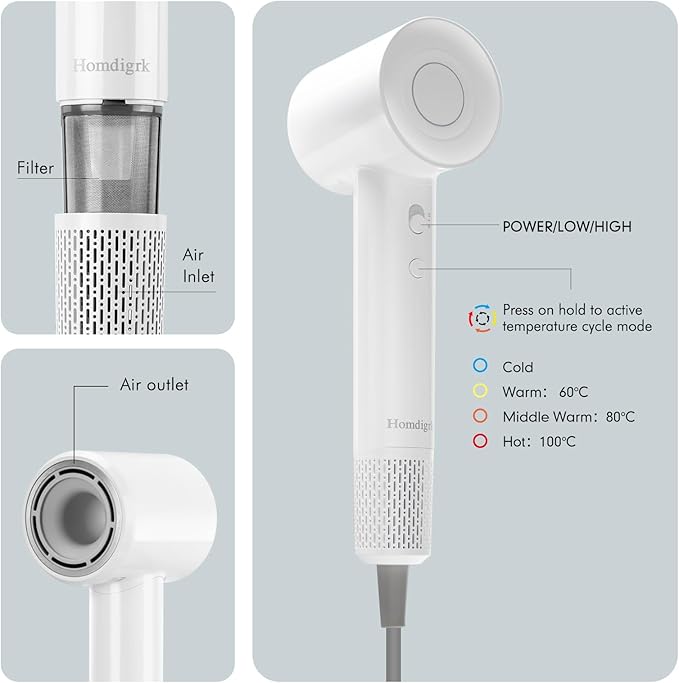 Hair Dryer, Travel Small Hair Dryer with Diffuser,High Speed Brushless Fast Drying Blow Dryer,Low Noise/Compact/Mini Design Hairdryer for Women,Men - No Heat Damage