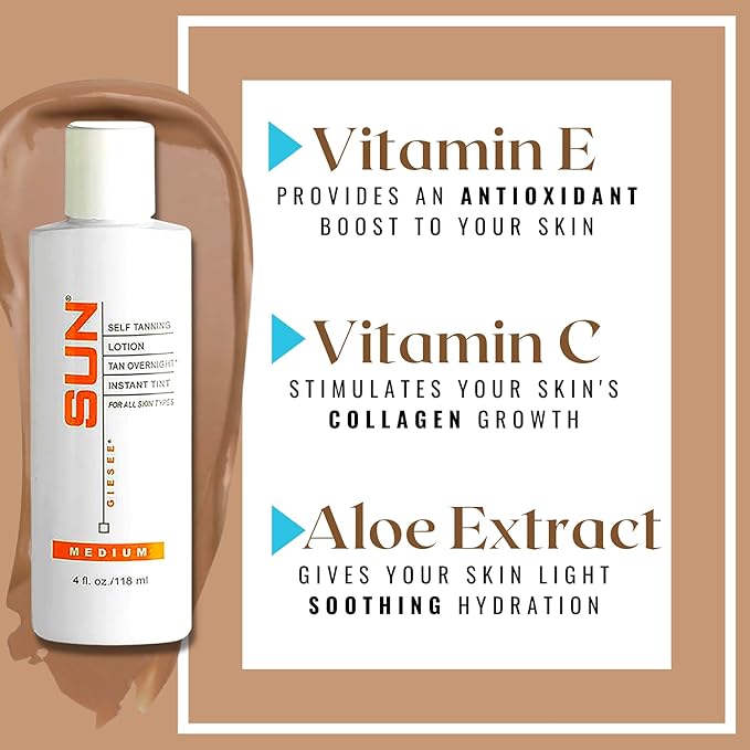 Sun Laboratories By Giesee Tan Overnight Sunless Tanning Lotion 4 oz - Organic Self Tanner, Long Lasting Tanning Lotion, Natural Body Lotion for Sunless Tan, Face & Body Self Tanner