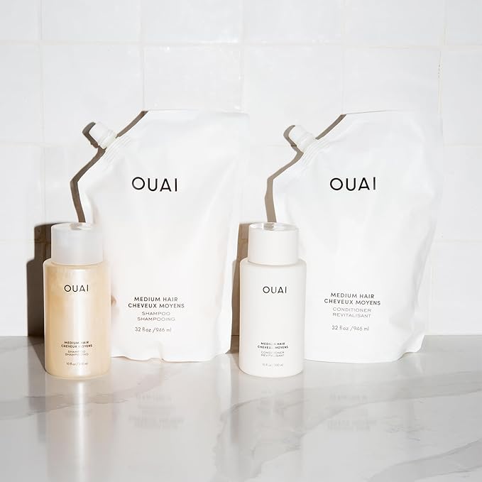 OUAI Medium Conditioner Refill - Hydrating Hair Conditioner with Coconut Oil, Babassu Oil, and Keratin - Strengthens, Repairs and Adds Shine - Paraben and Phthalate Free Hair Care Products (32 Oz)