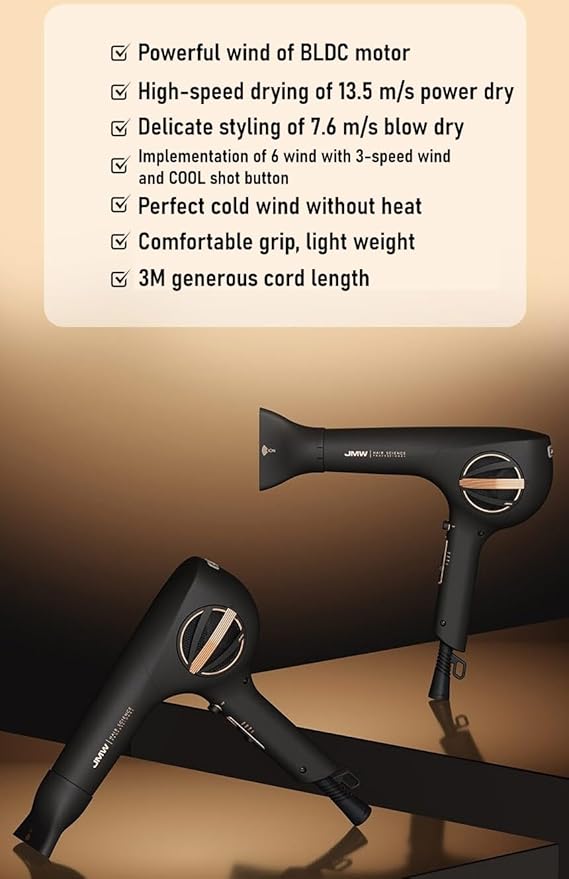 JMW Korean Professional Salon Steady Seller Dryer M7502A-1800W New Premium Power Engine E3 BLDC, Powerful and Fast Drying for All Hair Types, Perfect Cold Wind, Pro Hair Dryer