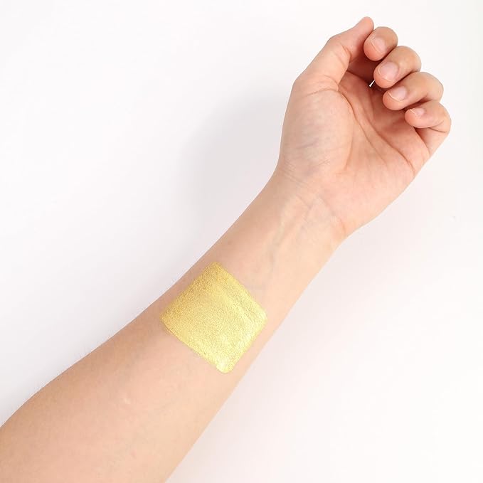 Ultra-Fine Gold Makeup Metallic Powder, Gold Metallic Chrome Powder For Face & Body Paint with Mixing Liquid, SFX Makeup Kit For Halloween Costume Cosplay, Full Coverage Face Painting Kit