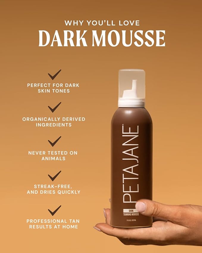 Dark Tanning Mousse 7oz - Made in the USA - Streak-Free, Lightweight, Non-Sticky, Fast-Absorbing, Vegan, Sunless Tanner for All Skin Types