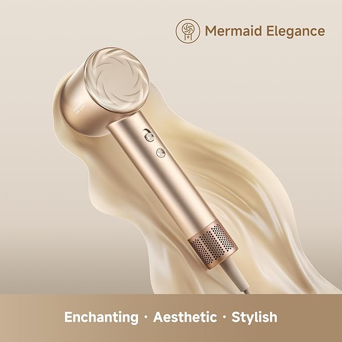 Dreame Glory Mix High-Speed Hair Dryer, Dual Voltage, 3 Magnetic Nozzles, Perfume Infusion, Customized Fragrant Drying, NTC Control, 300M Negative lons, 110,000RPM Motor, 336g Lightweight, Gold