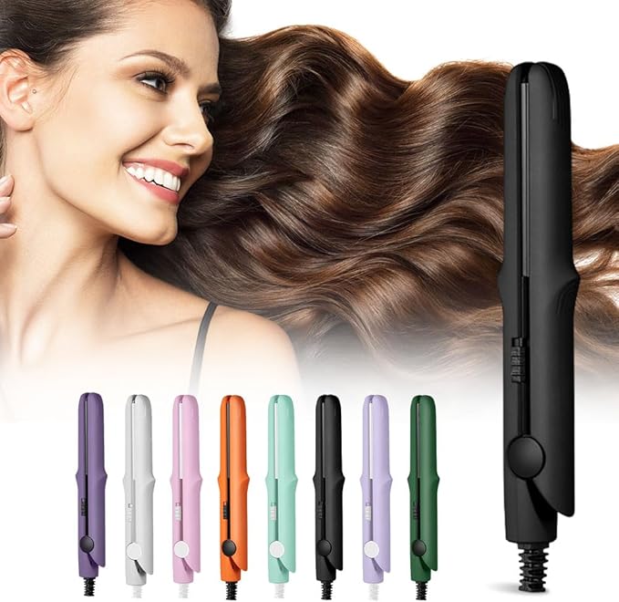 Mini Dual Purpose Curling Iron, 2025 Upgrade 2 in 1 Mini Curling Wand & Flat Iron Hair Straightener, Portable Travel Curling Wand for All Hair Types (Black)