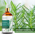 Rosemary Essential Oil for Hair Growth & Scalp Care - 3.38 Fl Oz (100ml) 100% Pure Organic Cold Pressed Oil in Glass Bottle - Aromatherapy Diffuser, Skin & Nail Treatment(Large, Rosemary)