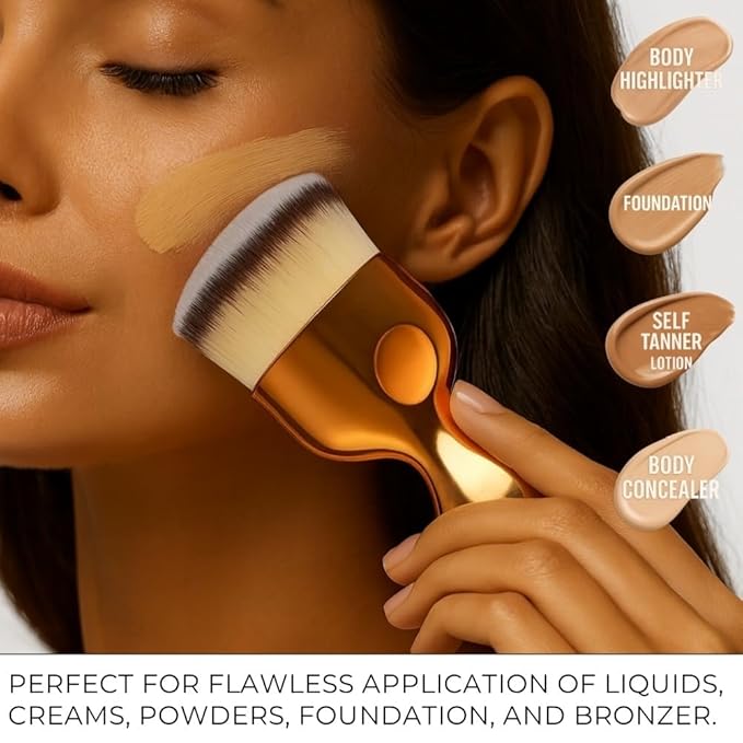 Angled Kabuki Brush – High-Density Face & Body Blending Makeup Brush for Liquid Foundation, Bronzing Lotion, Concealer, Powder, Cream, Contouring, Buffing & Streak-Free Self Tanner Applicator