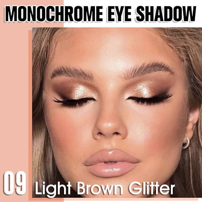 Light Brown Single Glitter Eyeshadow Makeup, Neutral Powde Eye Shadow for Women, Brown Shimmer Singles Eyeshadow Palette Pigmented Waterproof, sombras para ojos, Girls Christmas Eyeshadows Gift