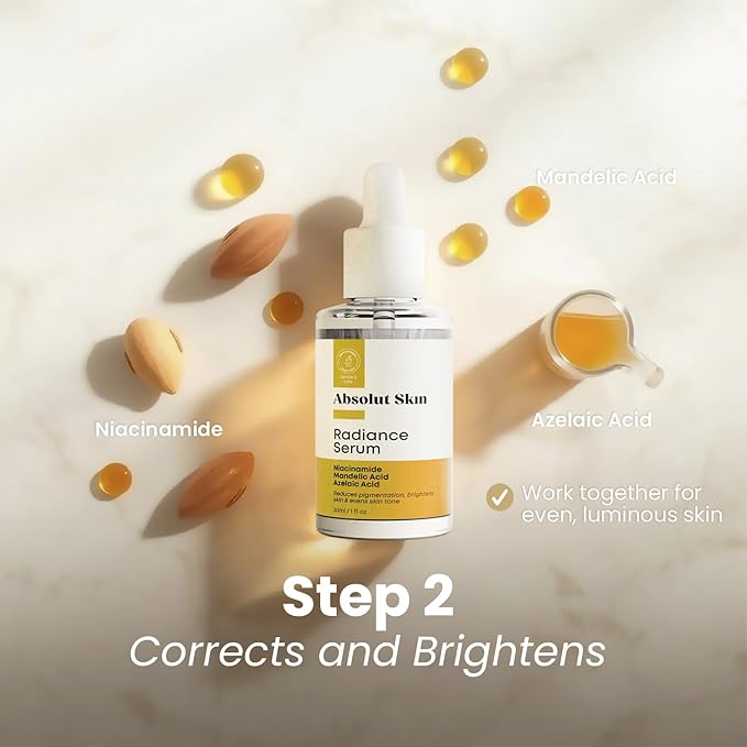 AbsolutSkin Beginner Bundle – 3-Step Brightening Skincare Set for Dull Skin – Includes Face Wash, Radiance Serum & SPF50 Cream – Dermatologist-Formulated