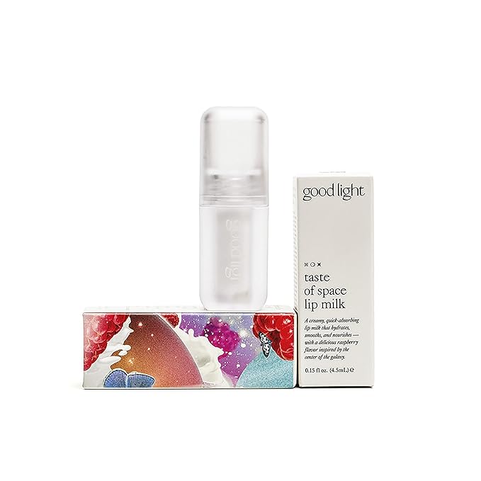 good light Taste of Space Lip Milk. Long Lasting, Moisturizing Lip Primer & Lip Mask With Collagen & Mango Seed Butter For Plumper, Hydrated Lips. Raspberry Flavor. Vegan Korean Makeup, 0.15 Fl. Oz.
