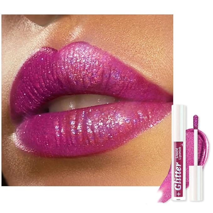 AMY'S DIARY Glitter Liquid Lipstick, Violet Purple Shimmer Shimmer Metallic Lip Gloss, Long-Lasting Waterproof Lip Color, High Shine Sparkle Makeup,Lip makeup for woman (Electric Violet 7#)