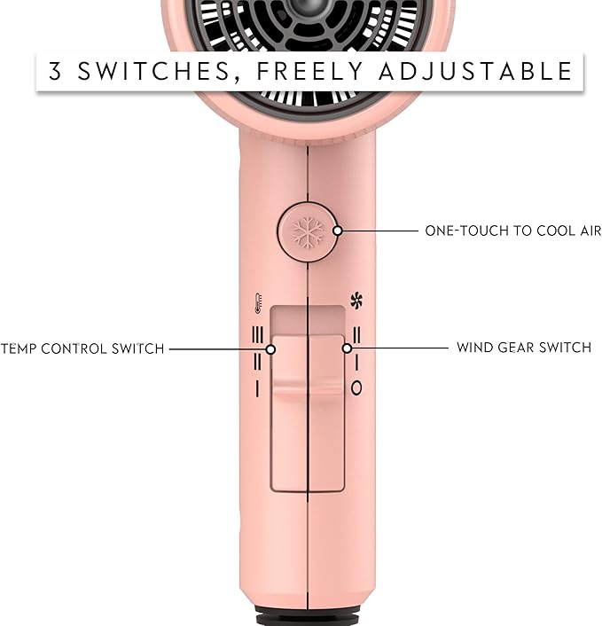 AINA Hair Dryer with Diffuser, Blow Dryer for Women | Advanced Ionic Technology, Ceramic Coating | Cold Shot Features Turbo Heat for Fast Drying and Shine 110V/ALCI (Babe Pink)