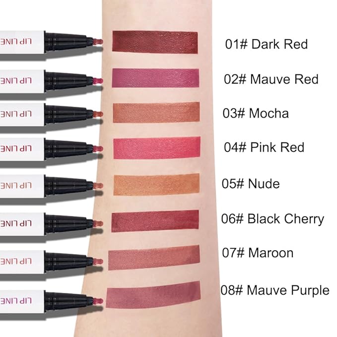 3Pcs Longwear Liquid Lip Liner Stain Marker Pen Set Long Lasting Waterproof, Maroon Mauve Purple Dark Red Brown Matte 24 Hour Lip Liner and Lipstick Combo, Color Stay Lipliner, Lip Stains peel off