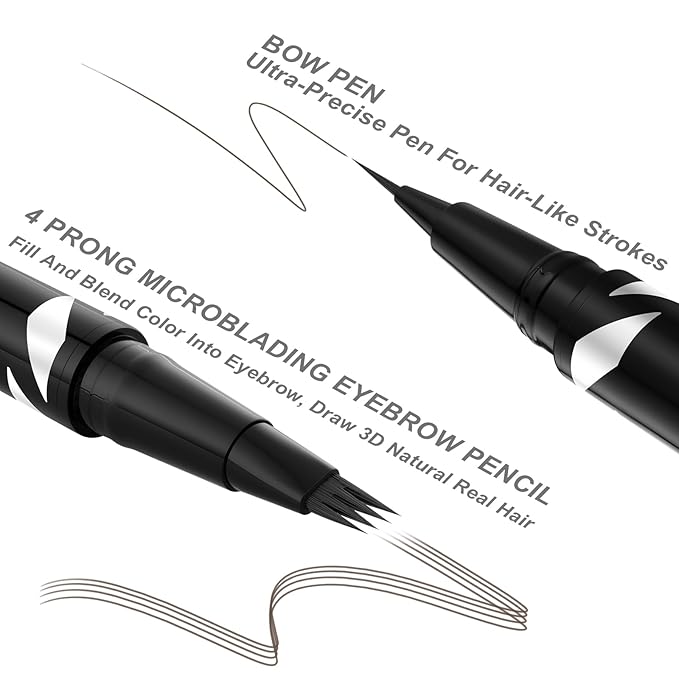 LAVONE Eyebrow Pen,2-IN-1 Dual-ended Waterproof Eyebrow Pencil,with 4 Tip Microblading Eyebrow Pen and Ultra-Precise Brow Pencil,Dual-ended Eyebrow Brush, for Natural Looking - Medium Brown