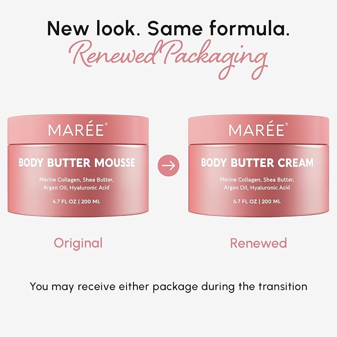 MAREE Moisturizer Body Butter Cream - Whipped Body Butter for Women Smell Good - Facial Moisturizer for Dry Skin - Face Hand Body Cream for Women & Men with Marine Collagen, Shea Butter & Argan Oil