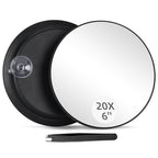 20X Magnifying Mirror & Tweezers Kit, 6 Inch Round Compact Travel Mirror with 3 Suction Cups