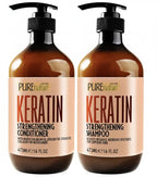 Keratin Shampoo and Conditioner Set - Sulfate and Paraben Free Treatment for Dry Hair - Anti Frizz, Collagen Enriched Formula for Curly or Damaged Hair - Safe for Men and Women with Color Treated Hair