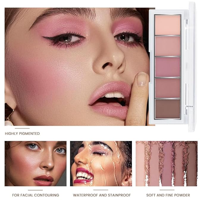 Mini 5-Color Matte Rose Nude Eyeshadow Palette – Dusty Rose, Mauve Pink & Cocoa Brown Neutral Matte Eye Shadow, High Pigment Blendable Long-Lasting Soft Glam Pink Brown Makeup for Daily Natural Looks