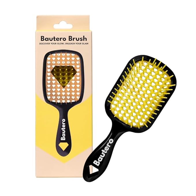 Bautero Brush Detangler Brush for Wet & Dry Hair, Pain-Free Brushing on All Hair Types, Knot Removal, Vented Hair Brush, Saku Sunflower