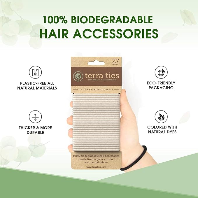 BIODEGRADABLE Elastic Hair Ties for Women & Men - Organic No Crease Blonde Hair Tie Ponytail Holders and Hairties for Buns - Plastic Free Hairbands for Women and Mens Hair - 5mm (27 count)