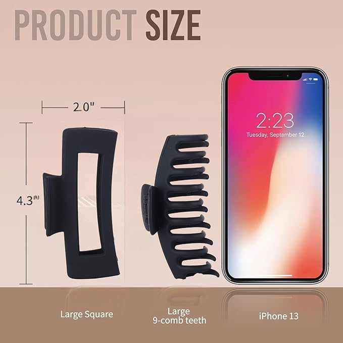 Black Hair Clips for Women -8 Pack 4.3 Inch Large Matte Banana Claw Clips for Women Thin Thick Curly Hair, Big Strong Hold jaw