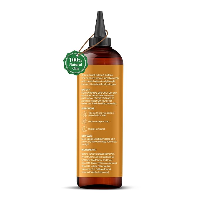 Botanic Hearth Hair Oil for Hair Growth | Strengthening Dry, Frizzy, Damaged Hair & Scalp Treatment | No Parabens or Harmful Sulfates | All Hair Types | Batana & Caffeine Hair Oil - 6.7 Fl Oz