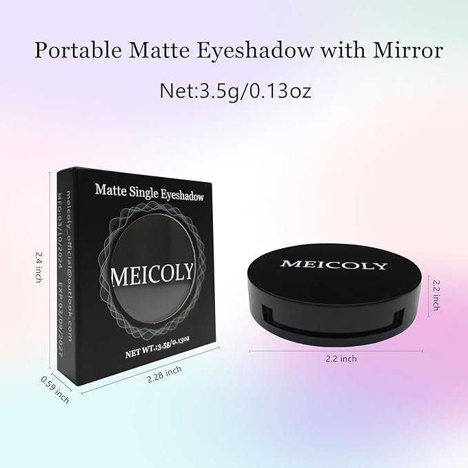 MEICOLY Off White Single Eyeshadow with Mirror,Beige Matte Eye Shadow for Halloween Makeup,Pressed Powder Eyeshadow,Matte Shade Eyelid Color Eye Makeup,High Pigment,Long Wear,Waterproof