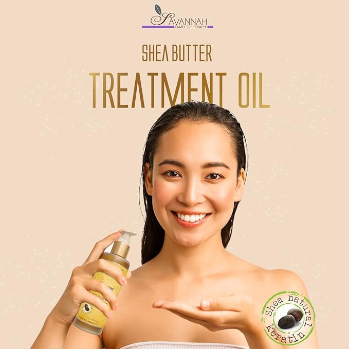 Savannah Hair Therapy Hair Oil with Shea Butter & Keratin- Restore, Revive, Nourish for Dry, Damaged & Color Treated Hair, 3.38 Fl Oz/100 ml