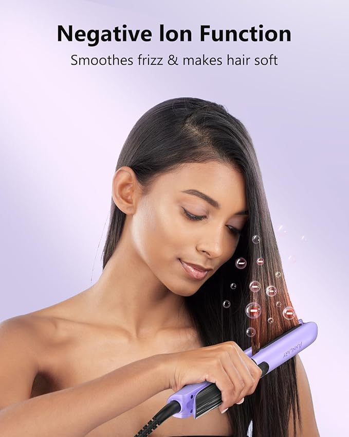 Hair Straightener 1 Inch Flat Iron and Curler 2 in 1 Titanium Ceramic Ionic Dual Voltage Straightener with Heat-Resistant Silicone, for Less Frizz, Shinier & Smoother