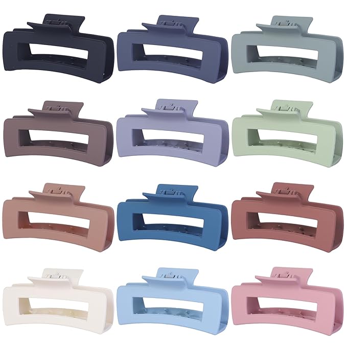 Hair Clip - Claw, 4.1 Inch Extra Large for Thick, Long, Curly Hair, 12 Pcs, 12 Rubber Paint and Plastic Materials, Non-Slip Design, Women and Girls Hair Accessories - Multicolor