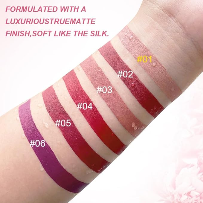 evpct 1Pcs Blush Red Matte Liquid Lipstick Lip Stain Sets for Women, Peony Flower Mauve Red Matte+Lipstick Long Lasting Permanent 24 hr Hours Magic Lipstick 24 Hours original Waterproof, 02#