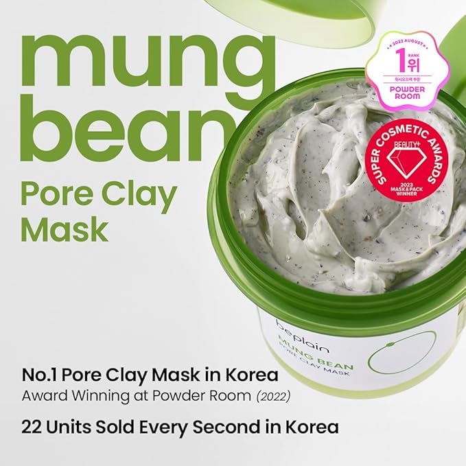 beplain Mung Bean Pore Clay mask (4.05 fl oz /120ml) | Fragrance-Free | Wash Off Mask for Blackhead & Whitehead Care | Quick 3 Minute to Gently Cleanse, Exfoliate and Tighten Pores | Korean Skincare
