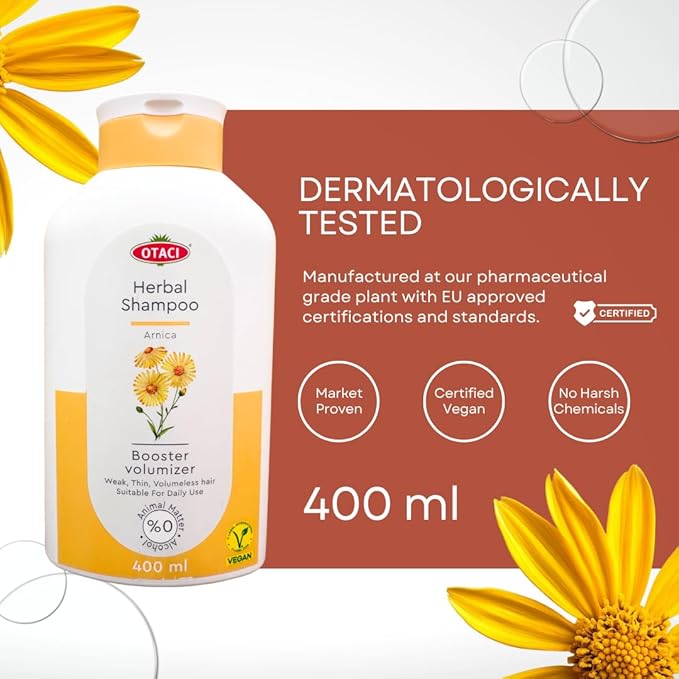 OTACI Herbal Strengthening and Volumizing Shampoo with Arnica, Everyday Use For Weak, Fine, and Flat Hair, Horsetail, Ginseng, Provitamin B5, No Paraben, No Silicon, No Alcohol 13.5 Fl Oz