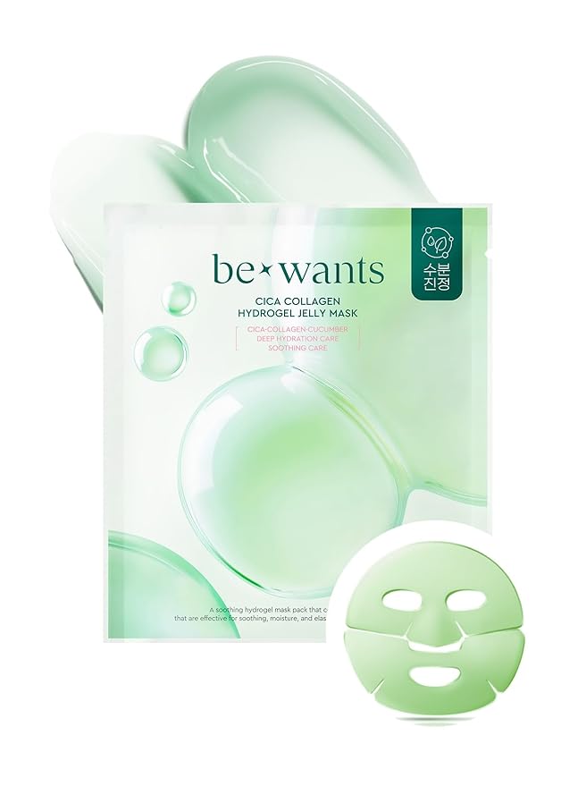 Bewants Cica Collagen Hydrogel Jelly Mask with Centella Asiatica, Aloe Vera, Cucumber Extract – Moisturizing Face Sheet for Soothing, Firming, and Radiance (1 Pack)
