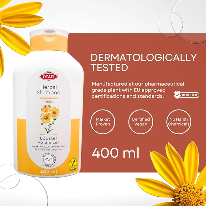OTACI Herbal Strengthening and Volumizing Shampoo with Arnica, Everyday Use For Weak, Fine, and Flat Hair, Horsetail, Ginseng, Provitamin B5, No Paraben, No Silicon, No Alcohol (Value Pack)