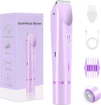2025 New Bikini Trimmer for Women, 2 in 1 Dual Head Body Bikini Shaver, Ultra Low Silent, Painless & Cordless Hair Removal for Body , IPX7 Waterproof & Easy Cleaning for Shower & Travel (Purple)