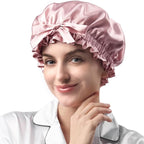 YFONG Double Layered 100% Mulberry Silk Bonnet for Sleeping Women, 22 Momme 6A Luxury Silk Sleep Cap with Elastic Band & Tie, Natural Night Wrap for Hair Care Short Long Curly Hair, Pink