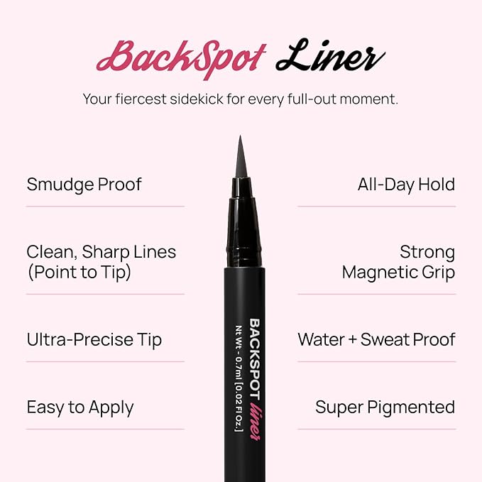 Full Out Glam BackSpot Liner Magnetic Eyeliner, Ultra Strong All-Day Hold for Magnetic Eyelashes, Water and Sweat Proof, Easy to Apply Ultra-Precise Tip, Contains One Eyeliner Pen