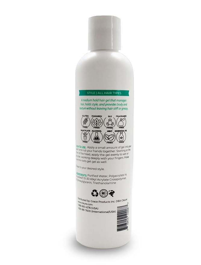 Cleure Lightweight Hair Styling Gel - Hypoallergenic, Fragrance Free for Edge Control to Tame Frizz with Medium Hold (8 fl oz, Pack of 1)