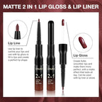 1Pcs 2 in 1 Dark Red Matte Lip Liner and Liquid Lipstick Stain Makeup Set for women, Red Long Lasting Smudge Proof Lip Tint Matte Finish Lip Gloss for All-Day Color Hold Easy to Use 15#