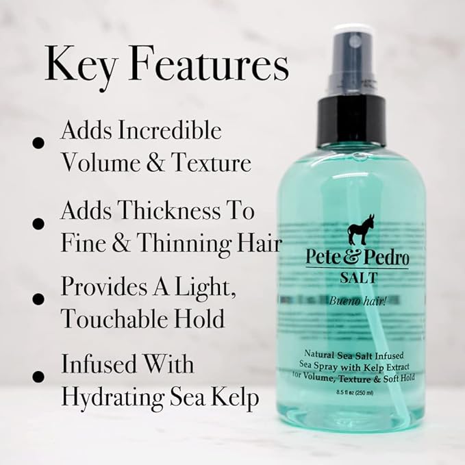 Pete & Pedro SALT - Natural Sea Salt Spray for Hair Men & Women, Adds Instant Volume, Texture, Thickness, & Light Hold | Texturizing & Thickening | As Seen on Shark Tank, 8.5 oz.