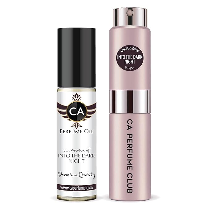 CA Perfume Duo Impression of Into The Dark Night For Women Perfume Layering Set Long Lasting Travel Size EDP + Body Oil Roll-On Bottle 0.27 Fl Oz+0.33 Fl Oz
