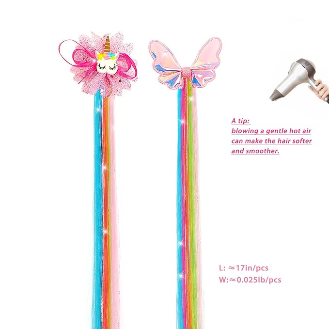 6 Pcs Unicorn Hair Bows Hair Clips For Girls Rainbow Hair Extensions For Kids Toddler Kids Ponytails Hand-made Cute Glitter Hair Accessories