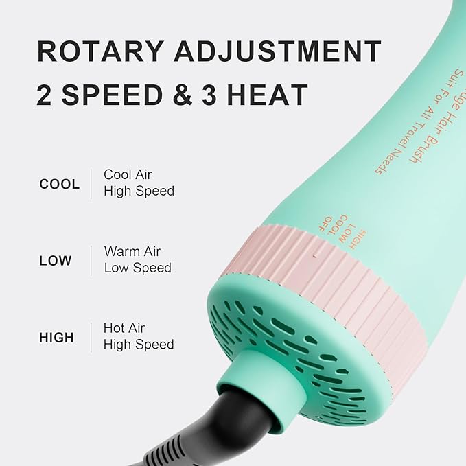 Travel Hair Dryer Brush Dual Voltage Blow Dryer in One, 2 inch Mini Hot Air Styling Tool, Hair Volumizer/Straightener/Curler with Universal Adapter, European Travel Size Styler