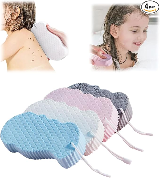 2024 Upgraded Soft Exfoliating Bath Sponges 4 Pcs, Gentle Exfoliating Body Scrub, Quick-Dry, Deep Cleansing, African Net Sponge, for All Skin Types