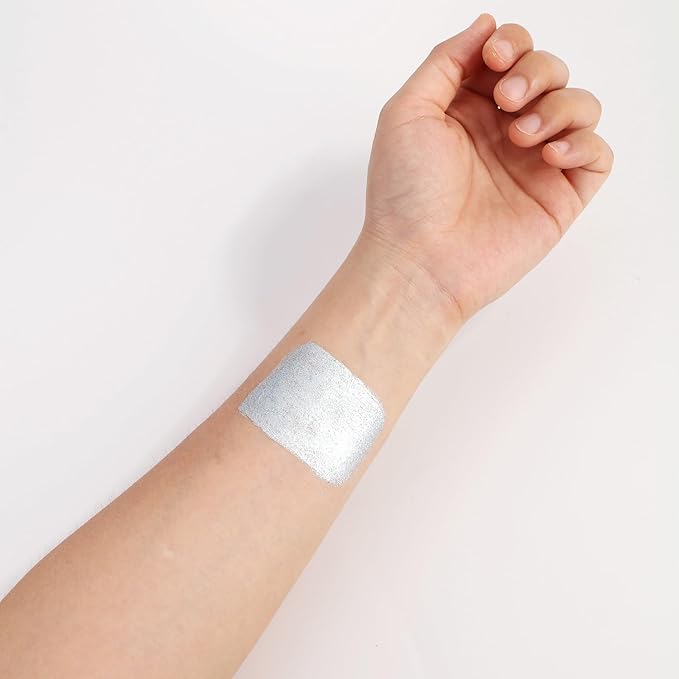 Ultra-Fine Silver Makeup Metallic Powder, Silver Metallic Chrome Powder For Face & Body Paint with Mixing Liquid, SFX Makeup Kit For Halloween Costume Cosplay, Full Coverage Face Painting Kit