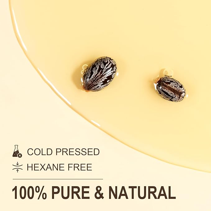 EWG Verified Castor Oil Glass Bottle 32 fl oz (with Pump) 100% Pure Castor Oil for Skin Face Hair, Cold Press, Hexane Free, Unrefined Caster oil for Pack Wrap Deep Nourish Body